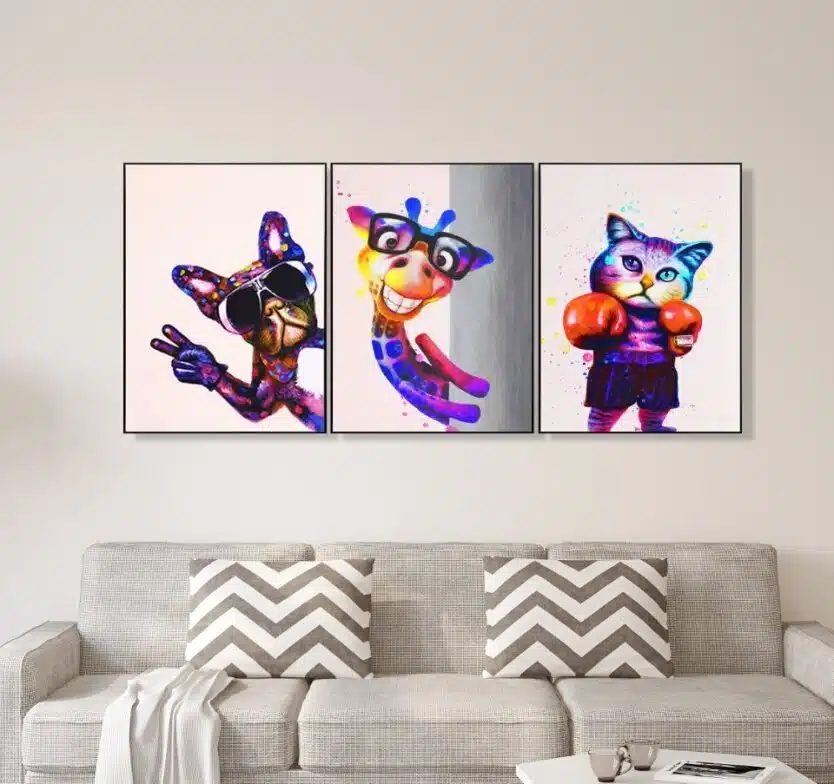 3 Animals set Handmade-Oil Painted Framed Art