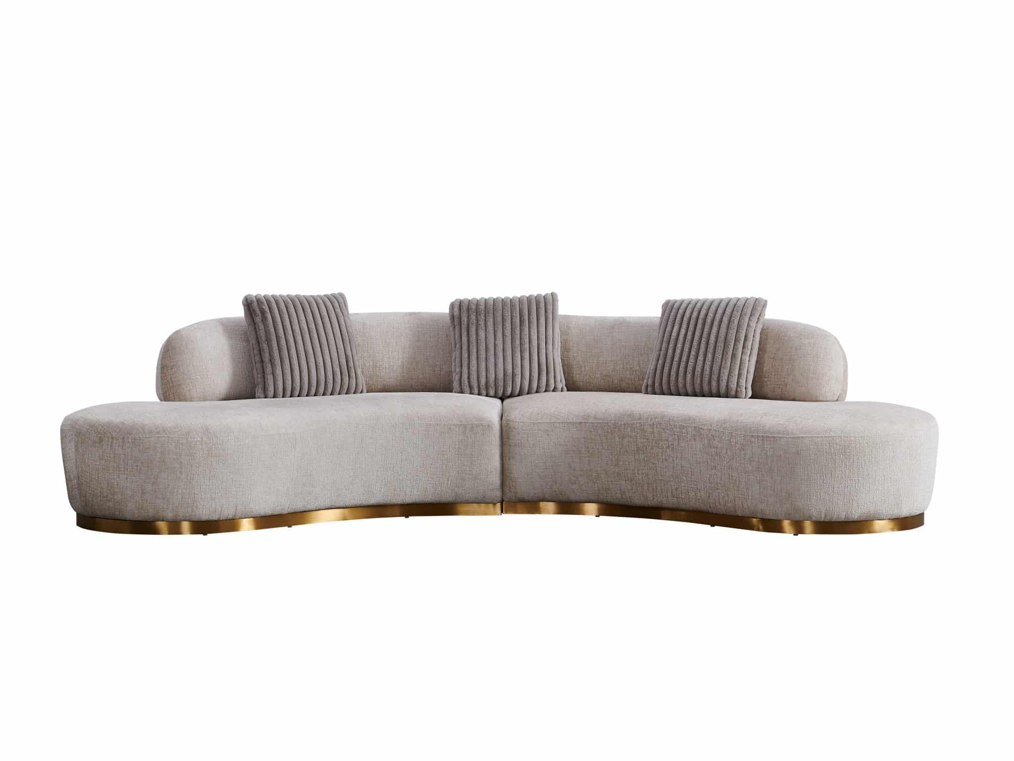 Modern 4-seater Curved Beige Sectional Sofa with Gold Base