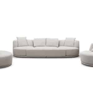 4-seater sofa set with swivel chairs in beige bouclé fabric, modern curved design