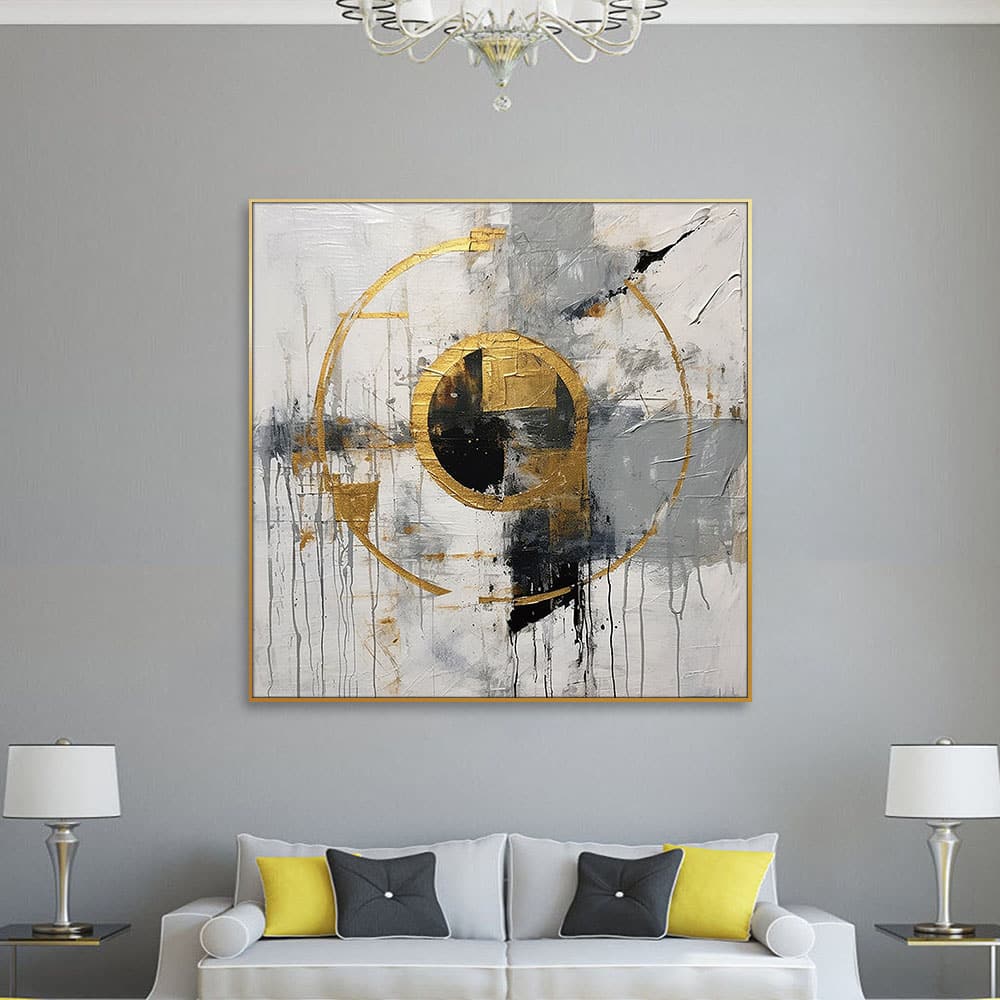 Handmade Oil Painting Circular Textured Gold
