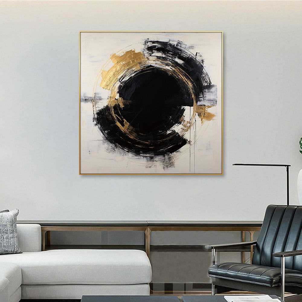 Painting Handmade Oil Circular Textured Black