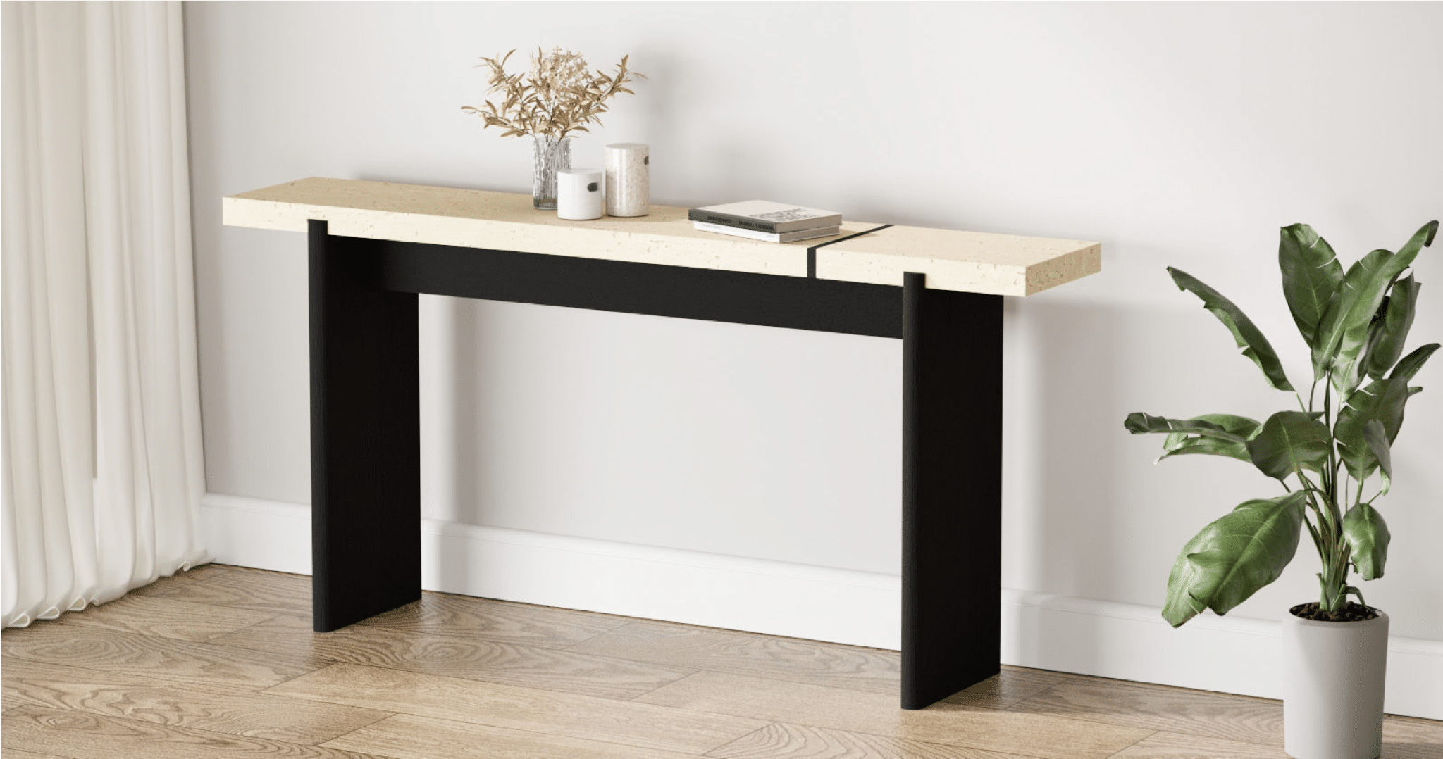 Console Unit Stone Top White Black