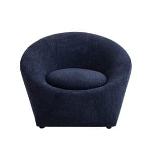 Royal blue fabric armchair with rounded backrest and compact modern design