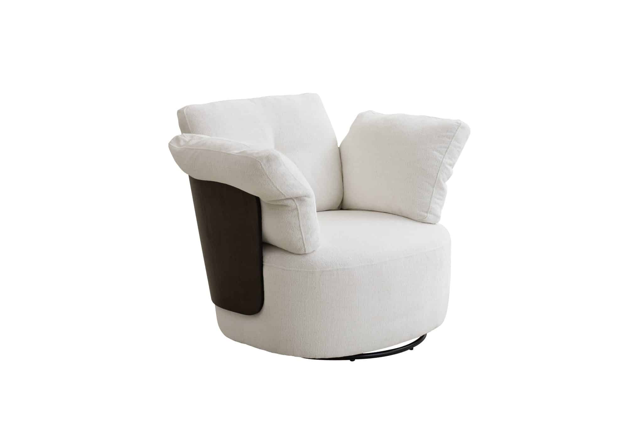 Sofa Single Fabric Wood White Brown