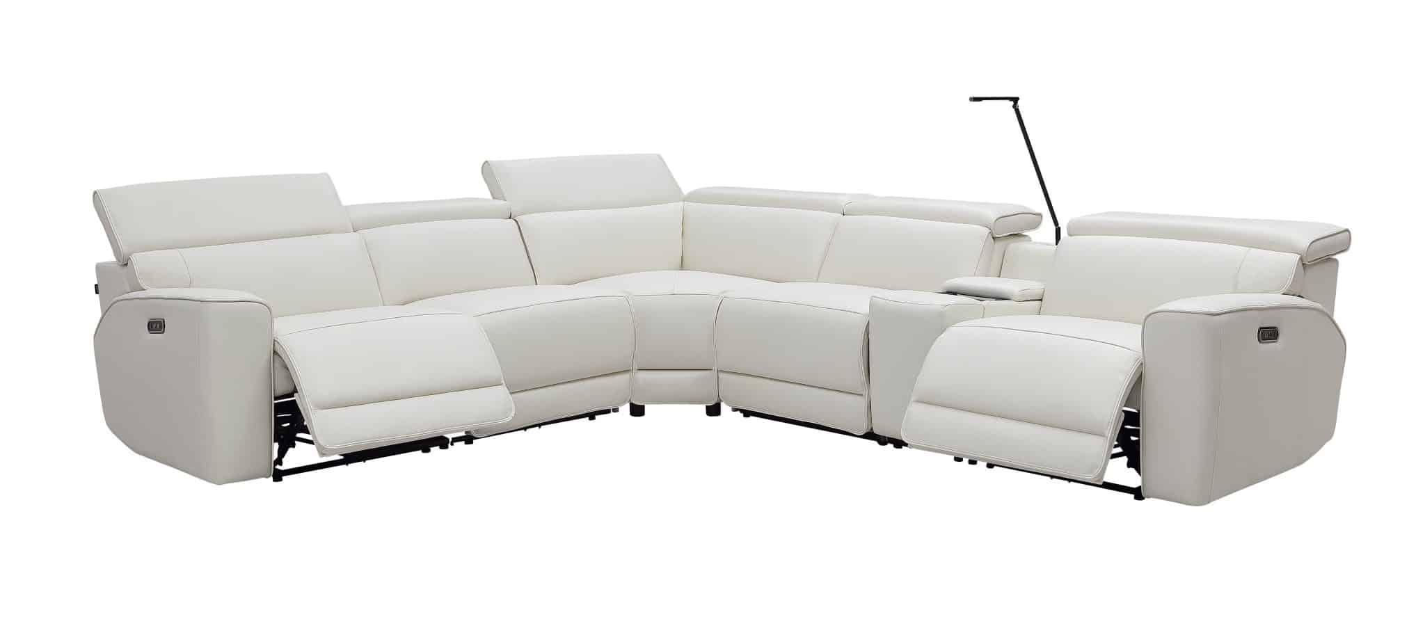 5-Seater Power Recliner Sectional in Genuine Leather with Coffee Table Arm