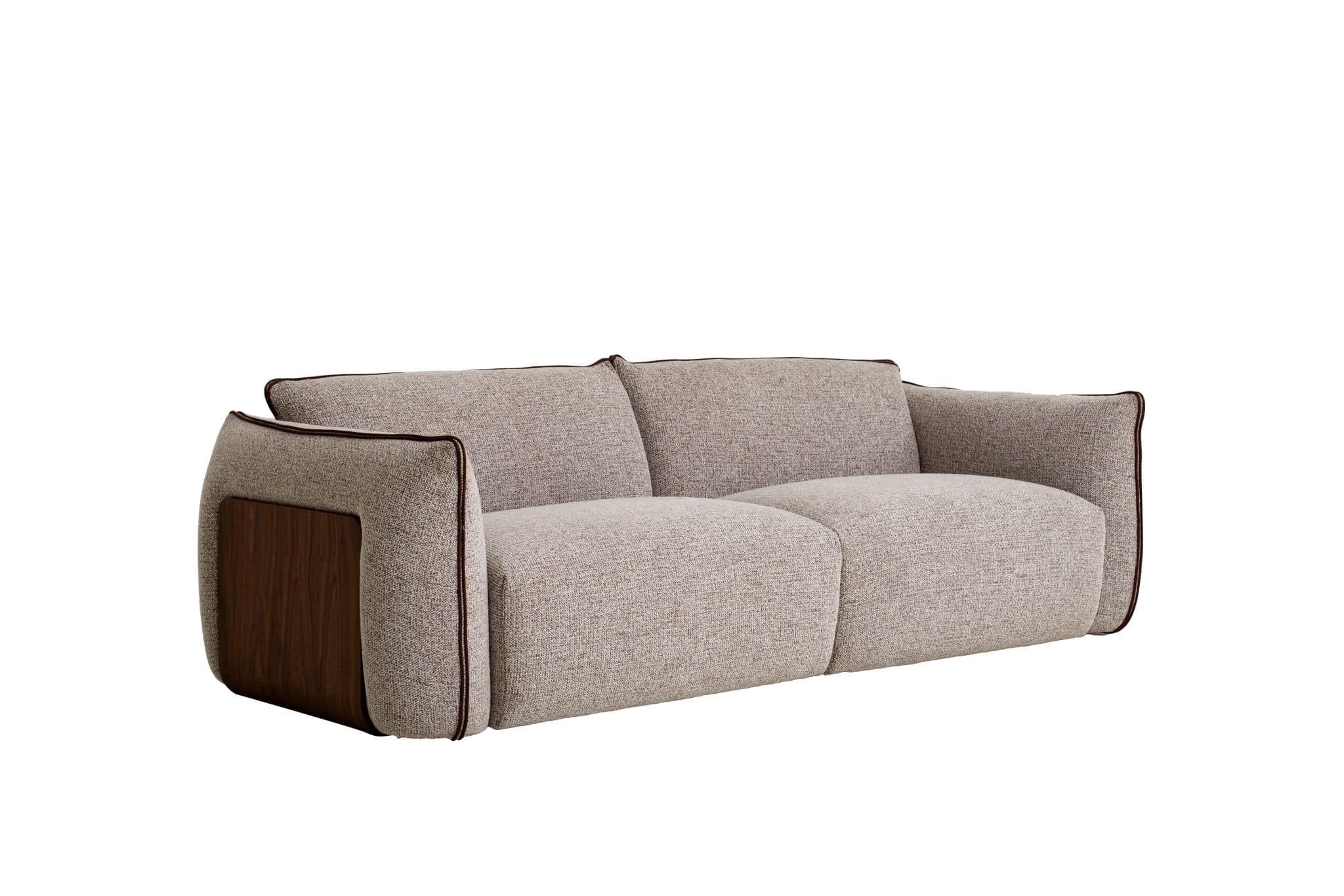 Sofa Fabric Wood White Brown/Khaki 3 seater