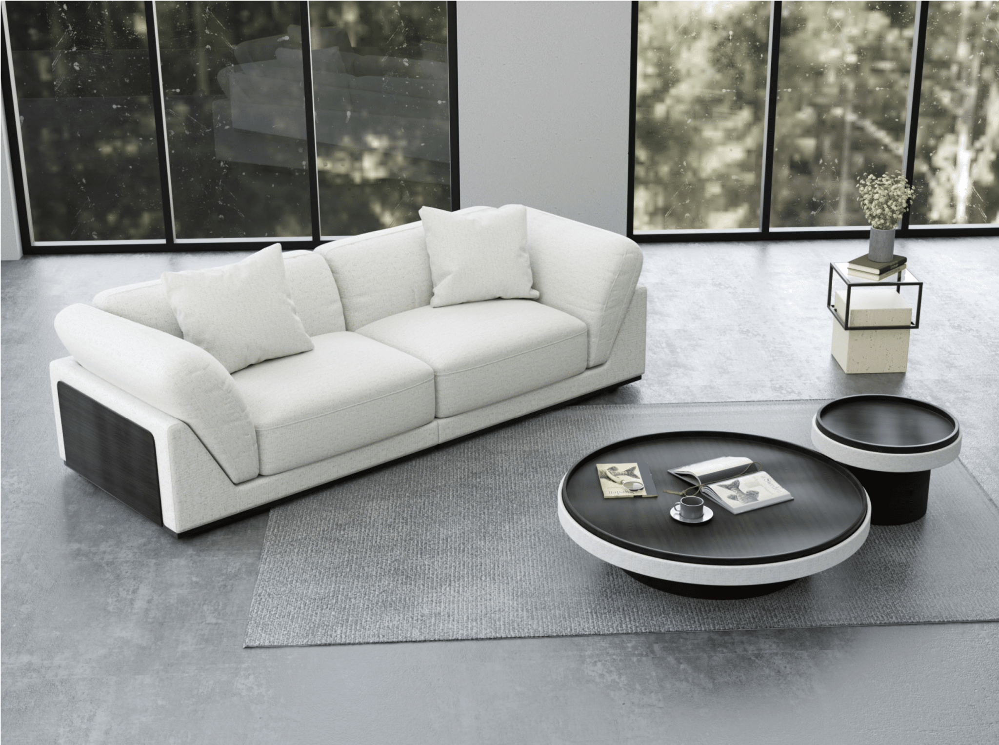 Sofa 3-seater Fabric Wood Brown White