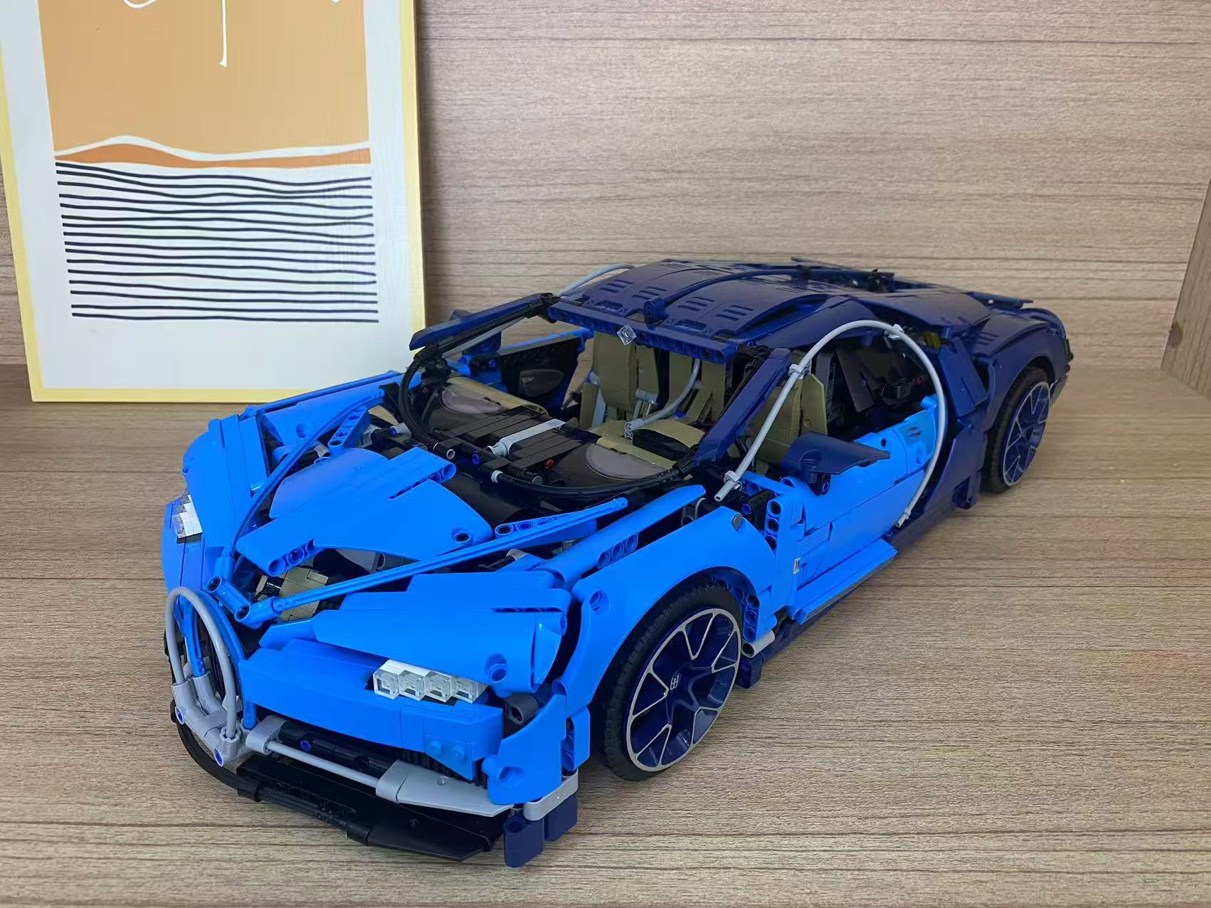 Bugatti Chiron Style Building Block Display Car + LED Wall Frame