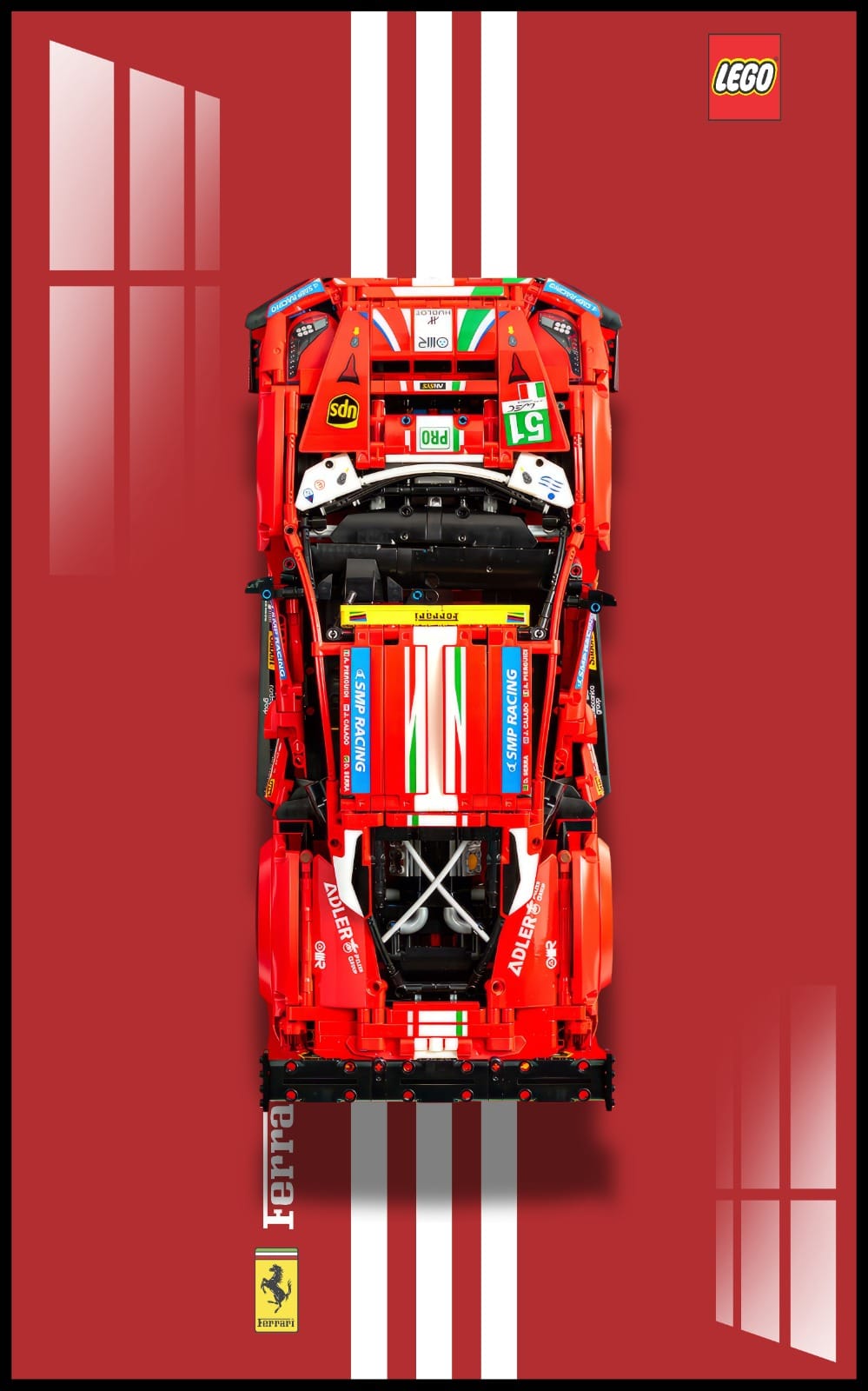 Ferrari 488 GTE Style Building Block Racing Car + LED Wall Frame