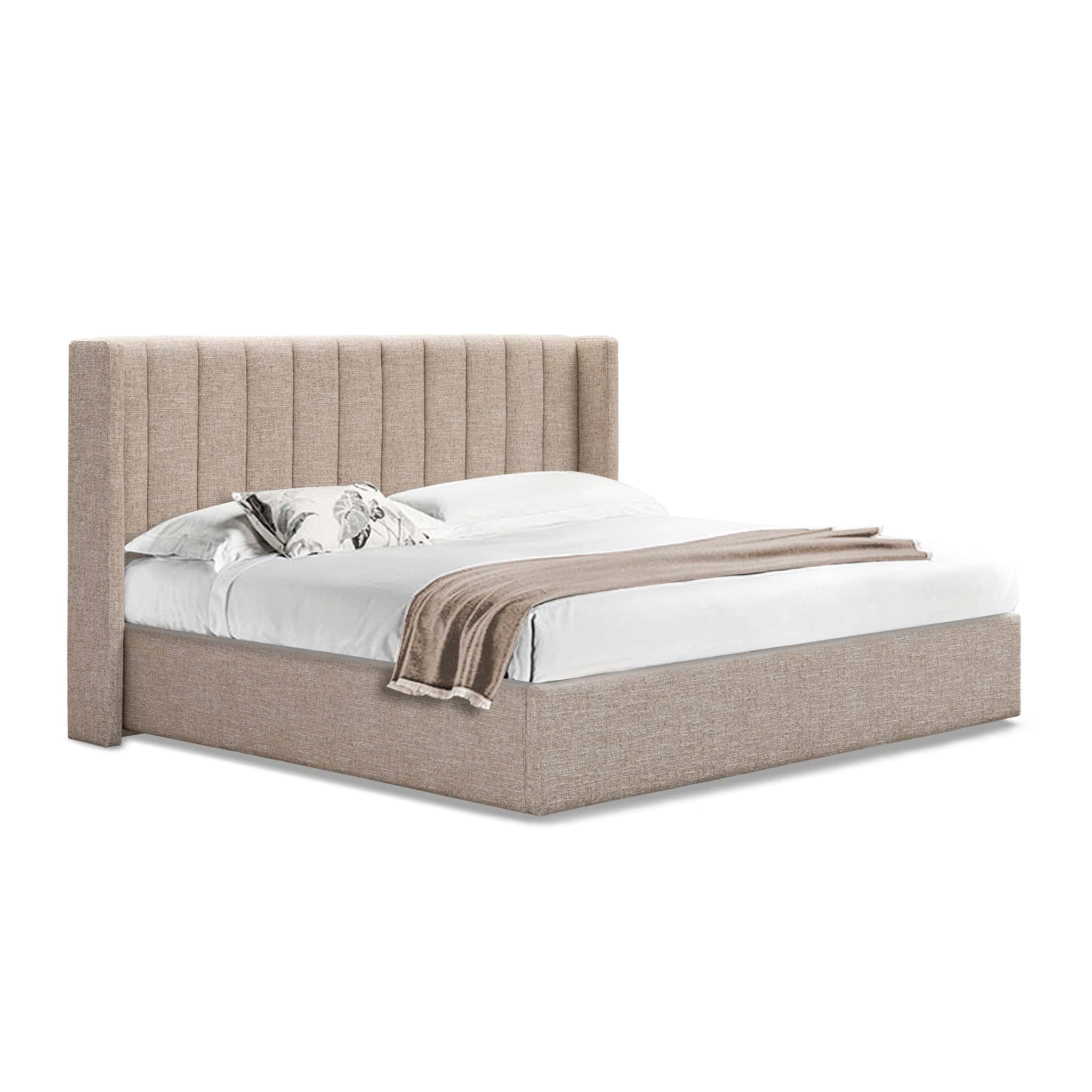 Queen Wide Base Bed Frame – Pale Beige
