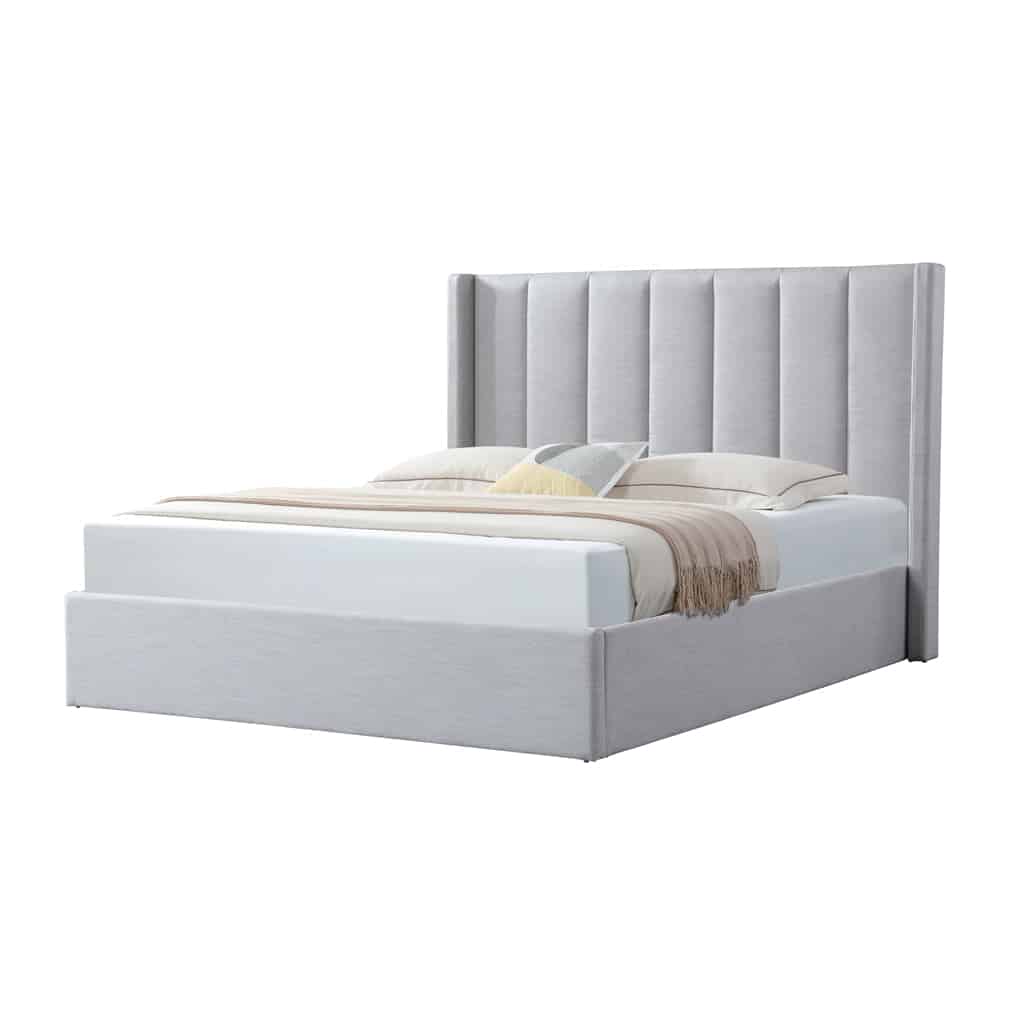 Fabric King Bed Frame – Pearl Grey with Storage