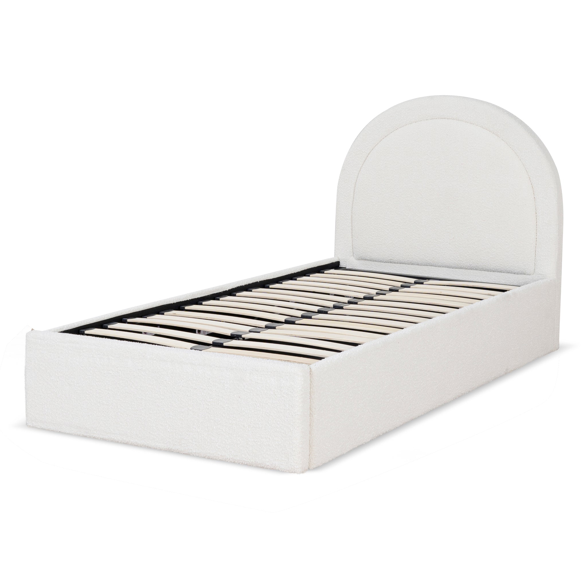 Single Sized Bed Frame – Antique White Boucle with Storage
