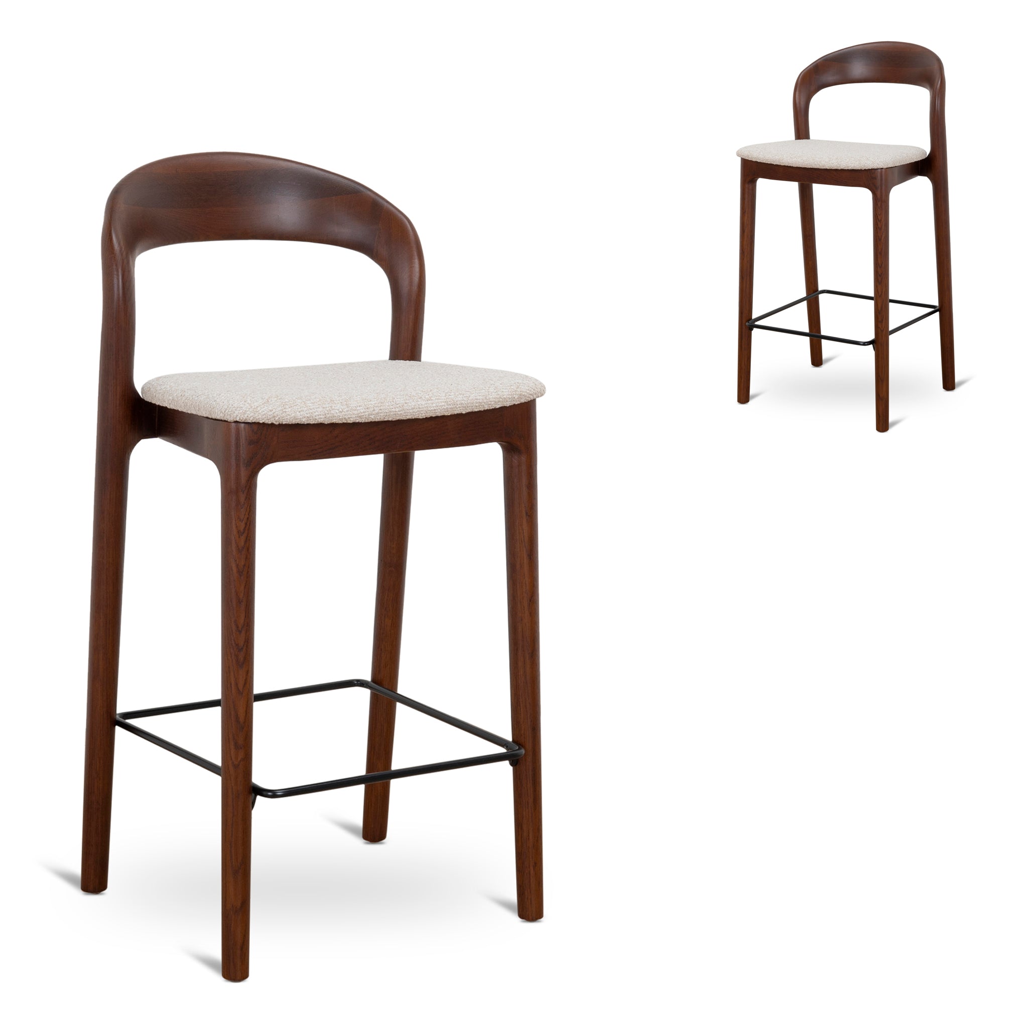 65cm Dark Brown Bar Stool – Beige (Set of 2)
