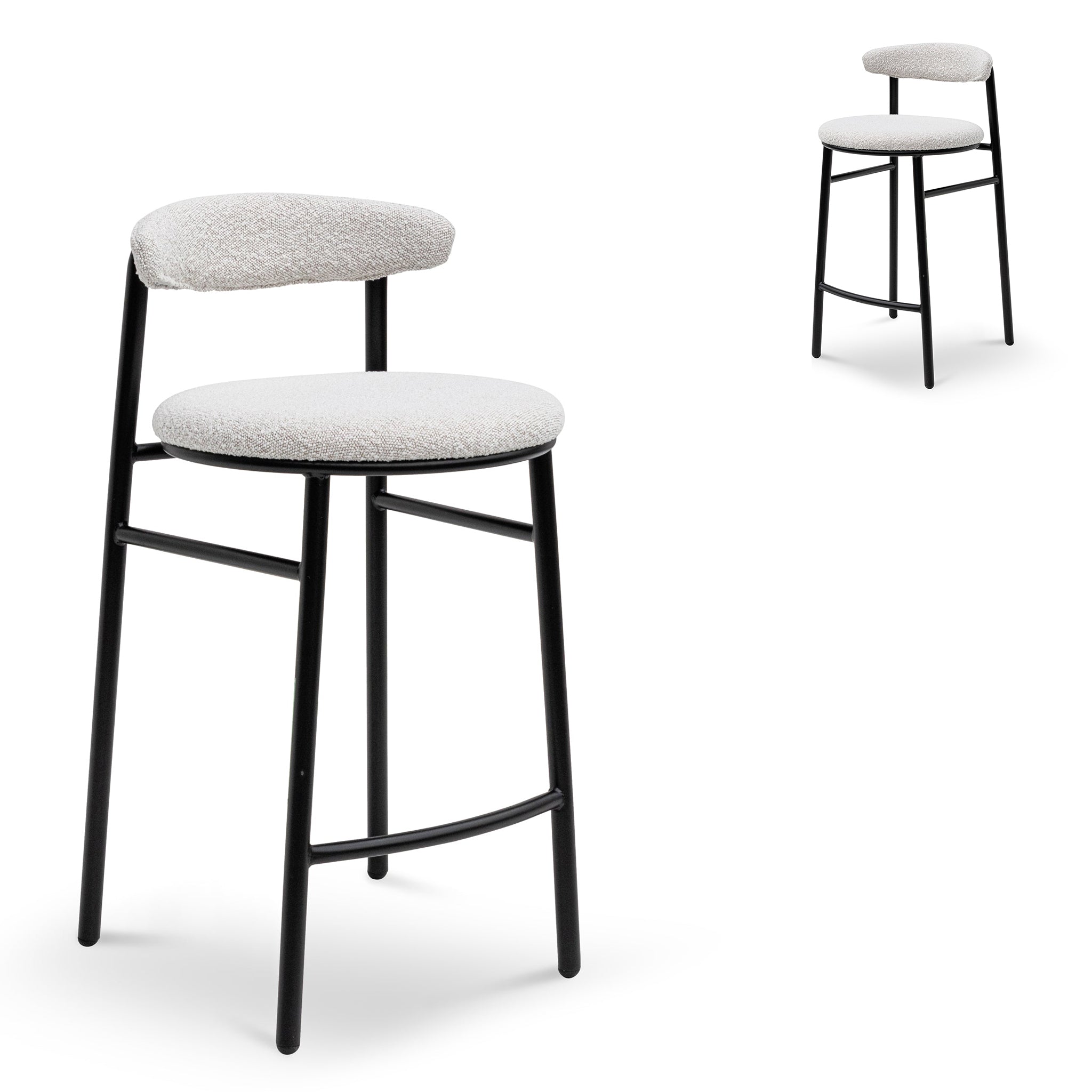 65cm Bar Stool – Moon White Boucle and Black Legs (Set of 2)
