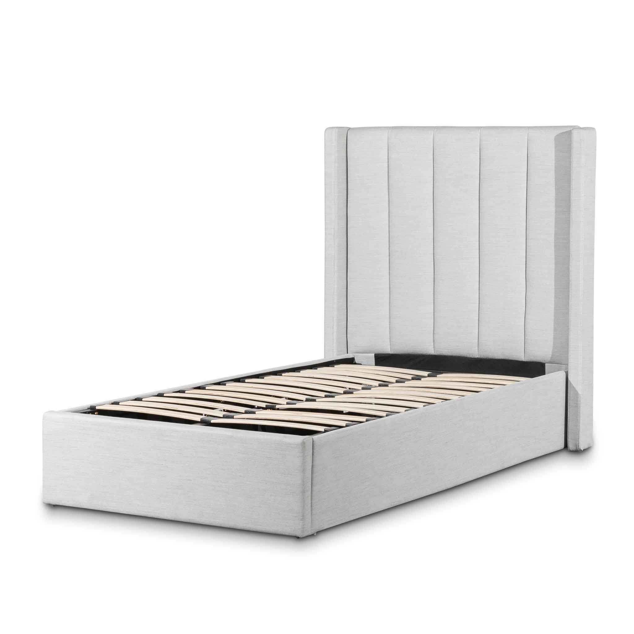 Fabric Single Bed Frame – Pearl Grey with Storage