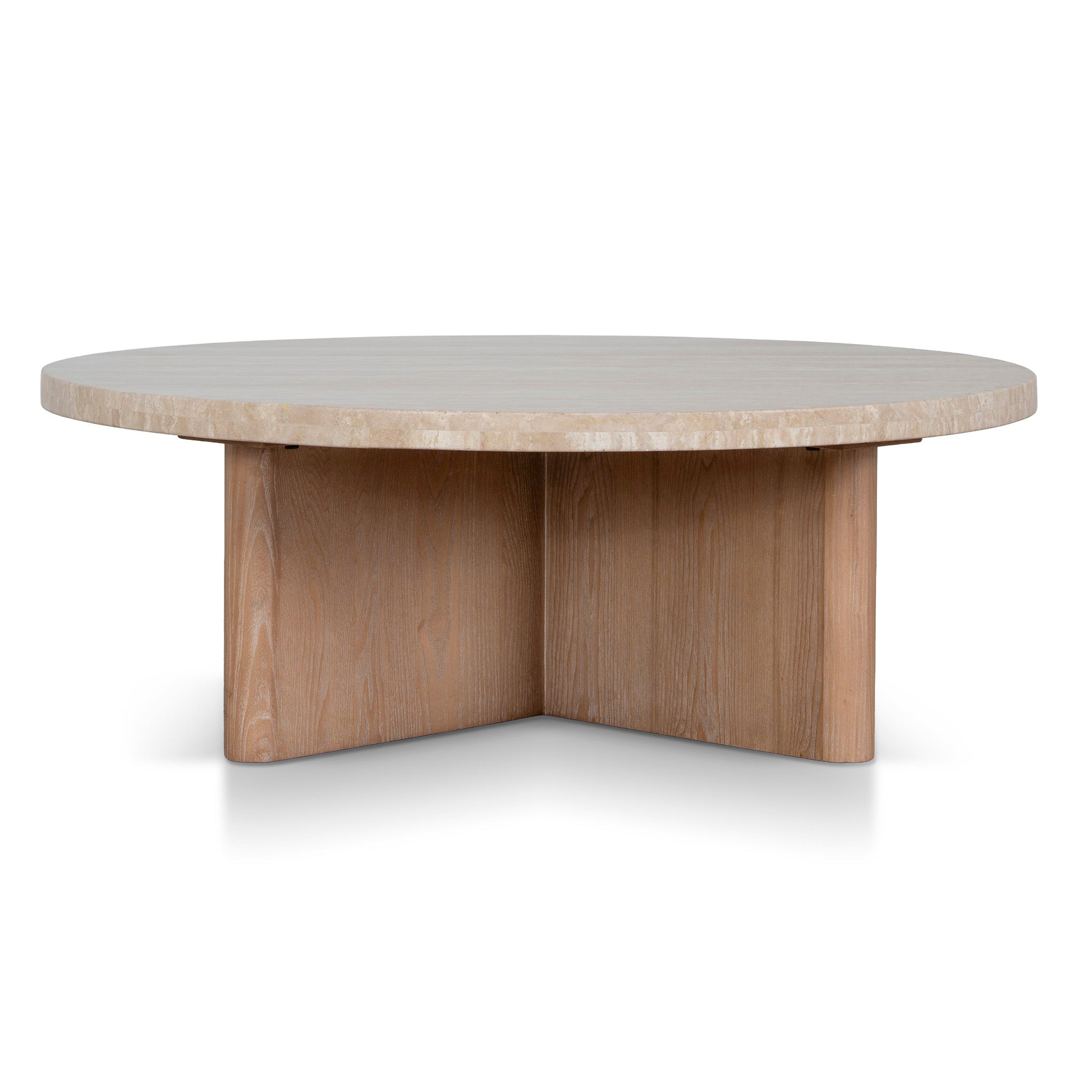 Travertine Marble 100cm Round Coffee Table – Light Natural Elm