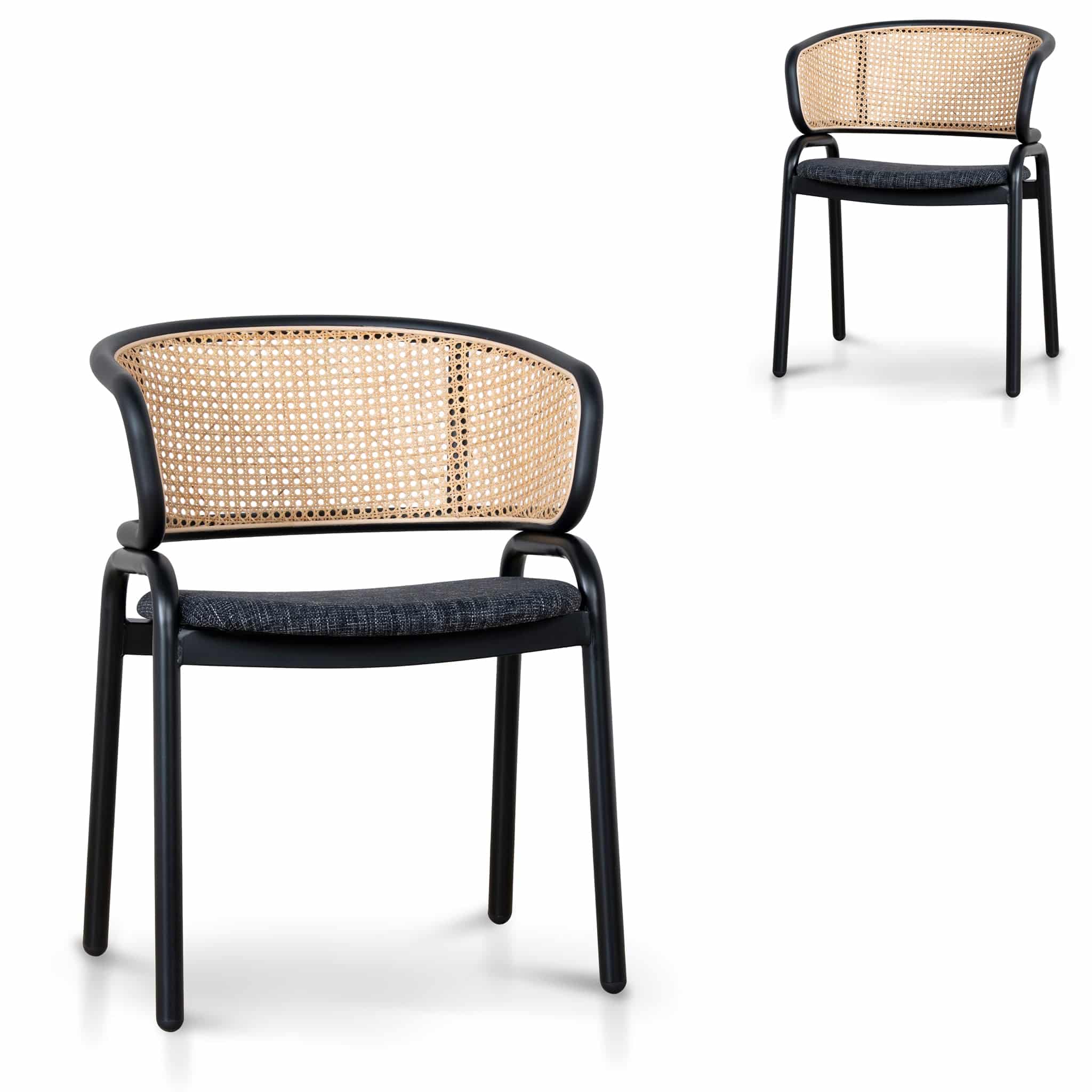 Fabric Dining Chair – Dark Grey with Rattan Back (Set of 2)