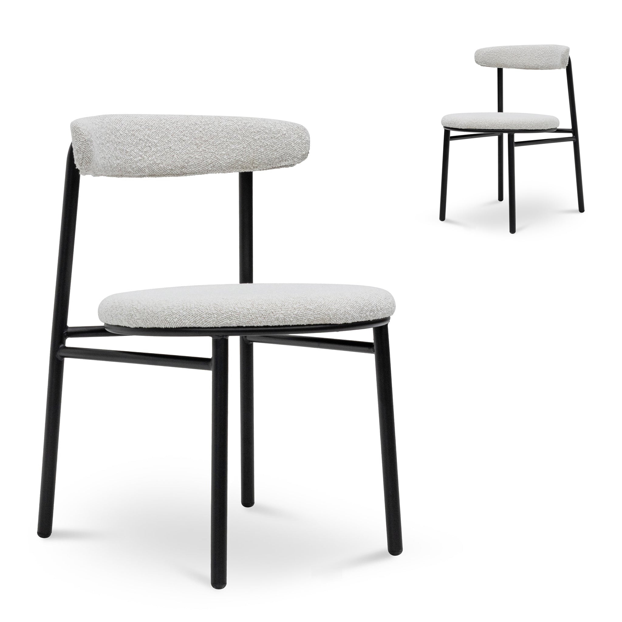 Fabric Dining Chair – Moon White Boucle and Black Legs (Set of 2)