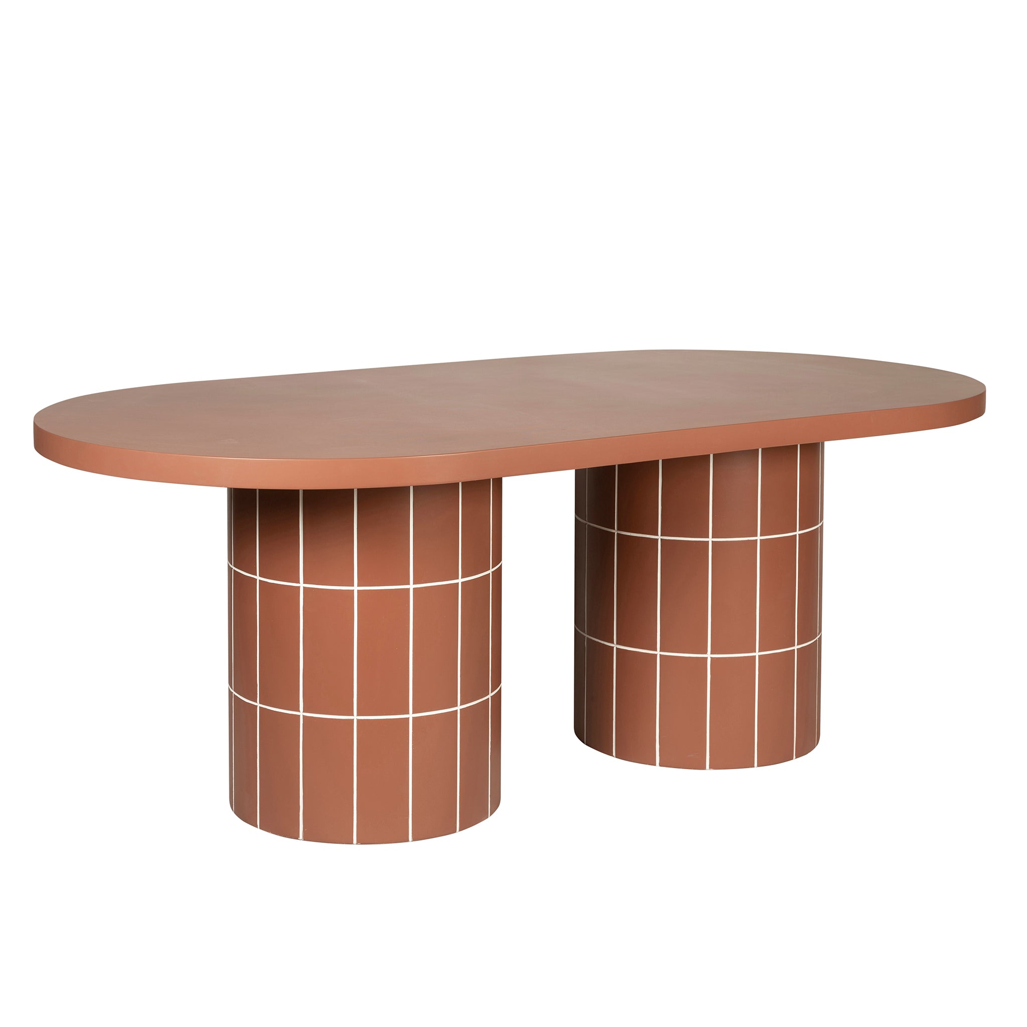 2m Concrete Oval Dining Table- – Terracotta
