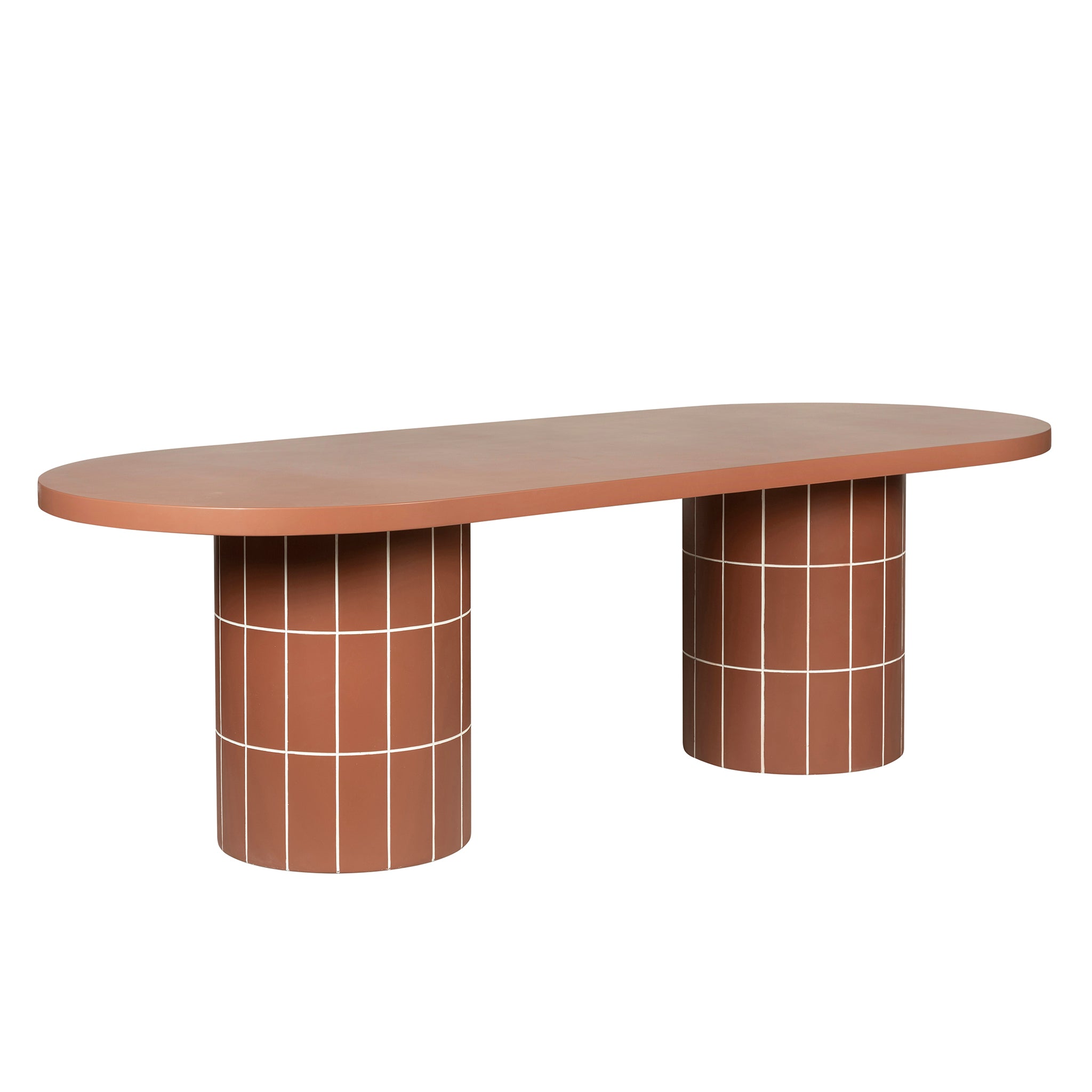 2.4m Concrete Oval Dining Table – Terracotta