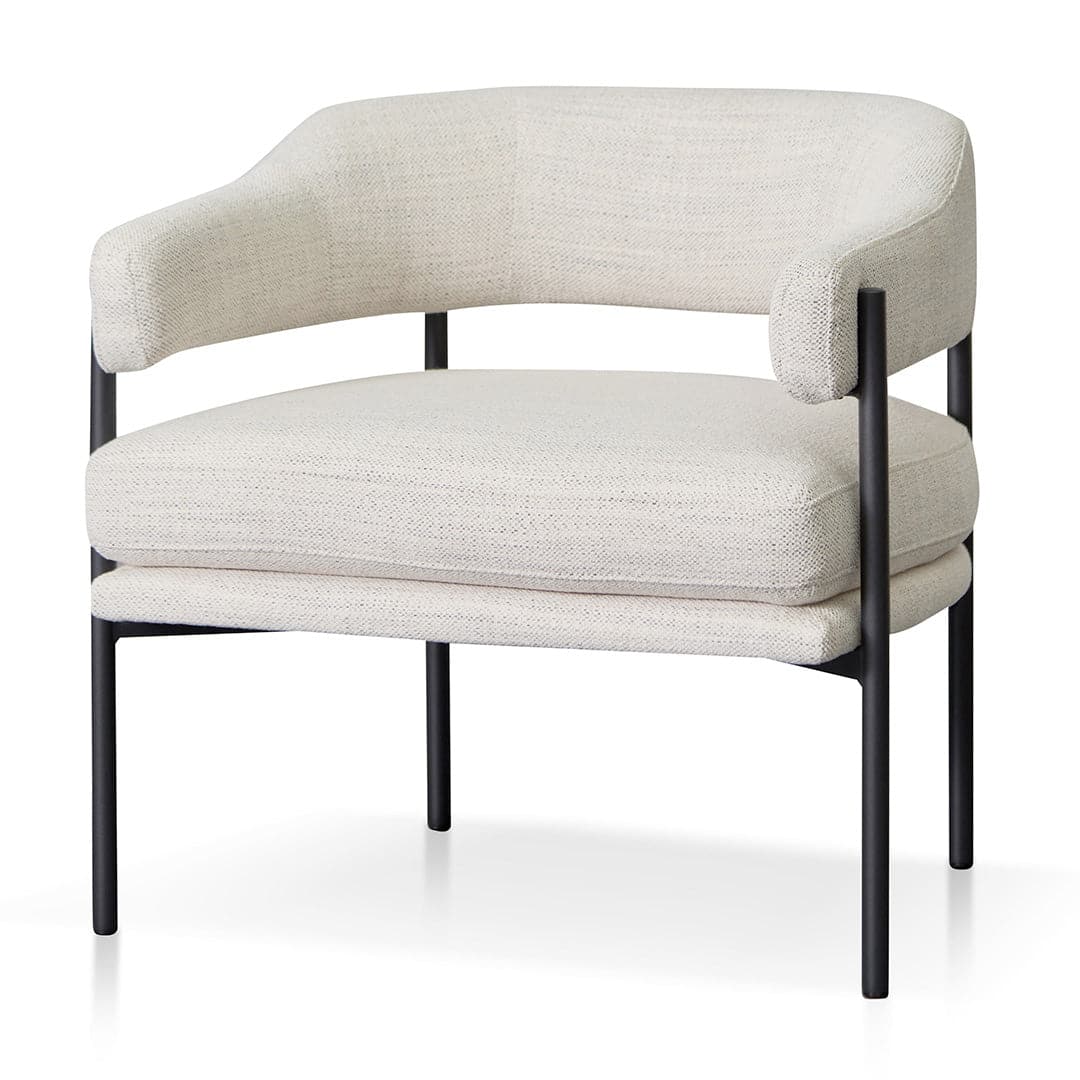 Rustic Beige Fabric Armchair – Black Legs