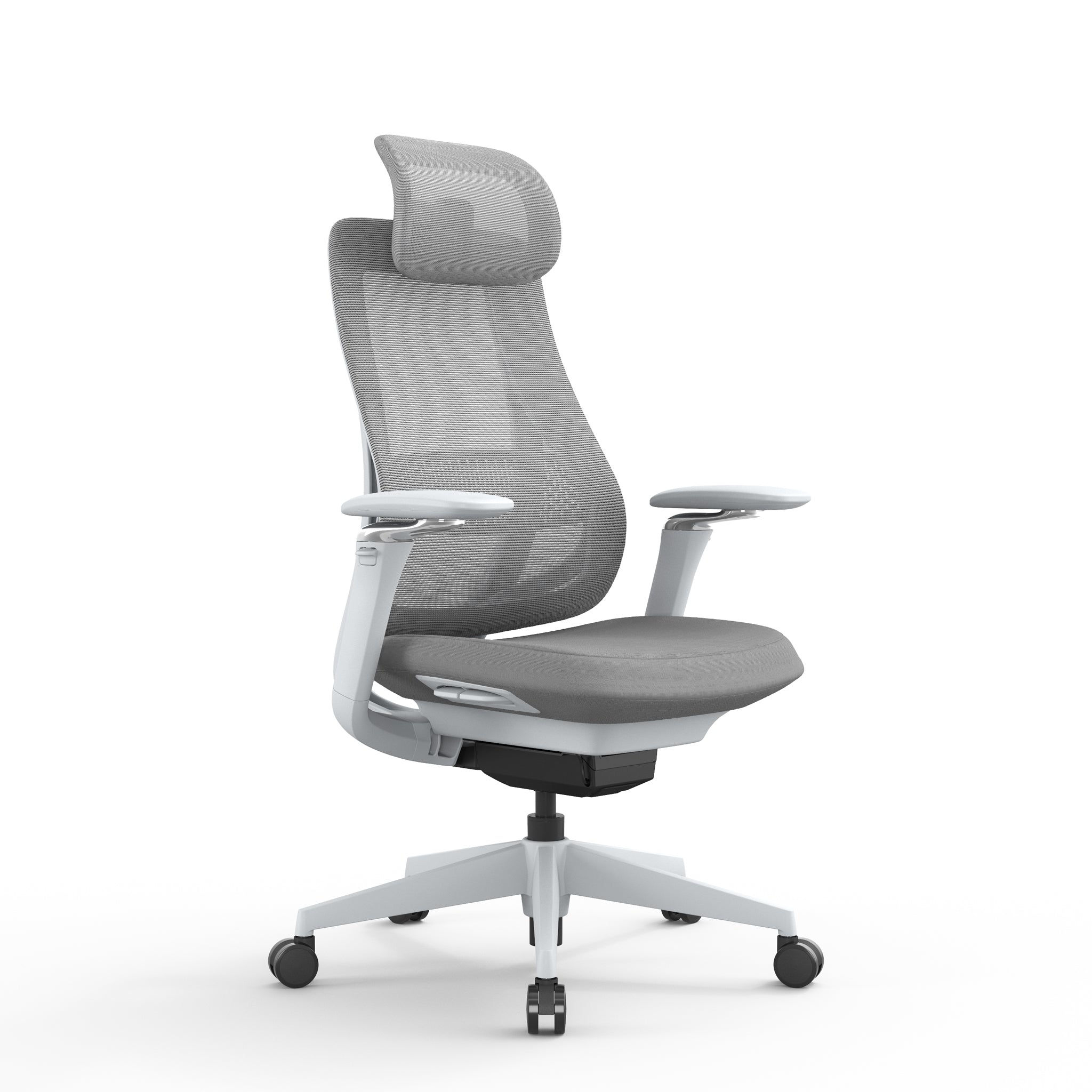 Mesh Office Chair – Light Grey with Headrest (69.5cm (W) x 64.5cm (D) x 114.5-142cm (H))