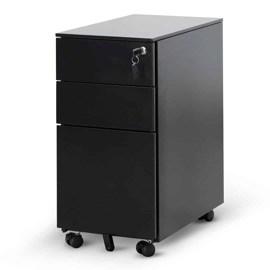 3 Drawers Slim Mobile Pedestal – Black