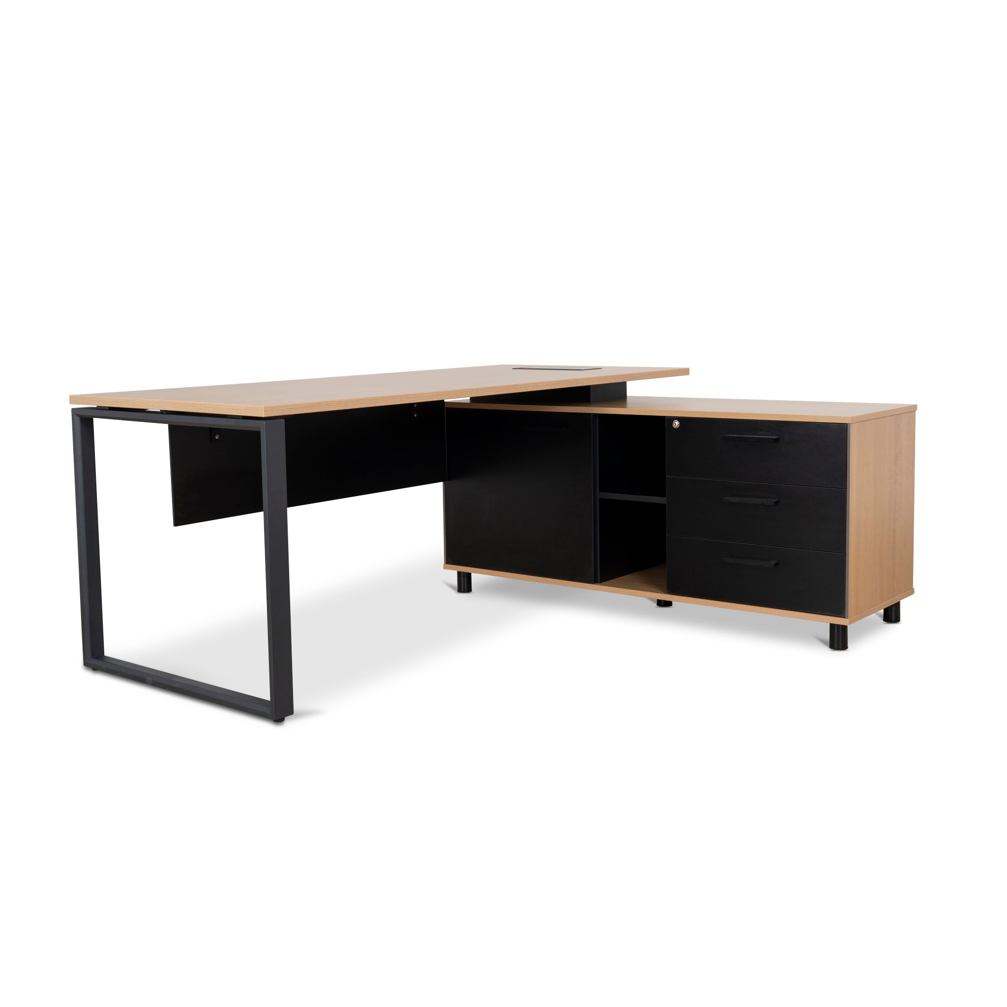 1.8m Executive Desk Right Return with Black Legs – Natural