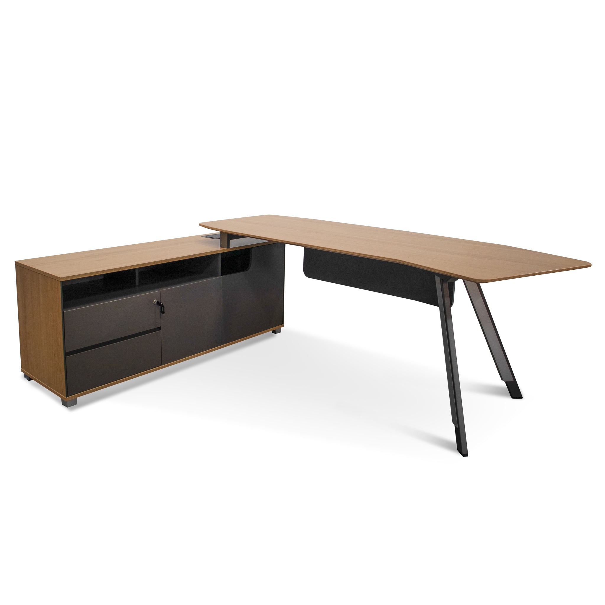 2.2m Left Return Grey Office Desk – Natural Top