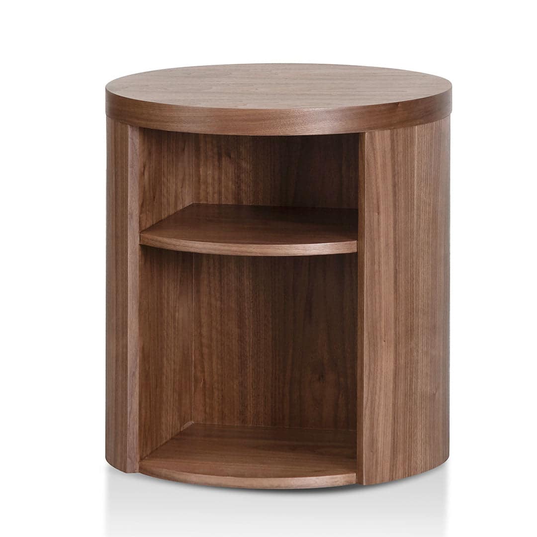 Round Wooden Bedside Table – Walnut