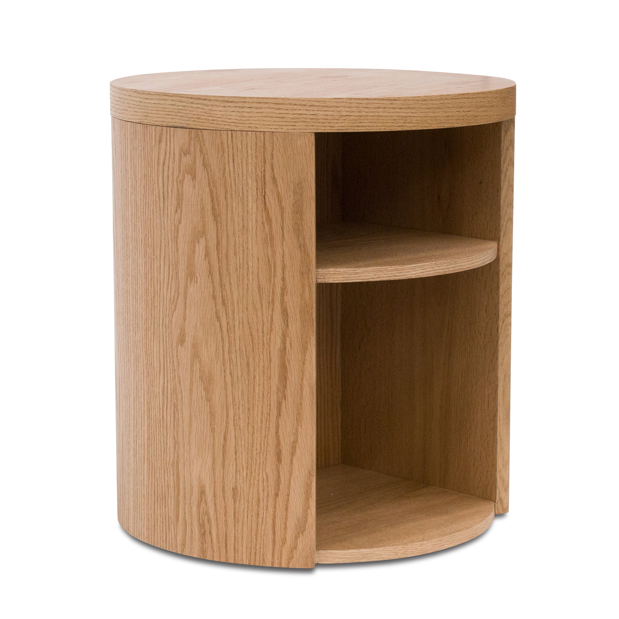 Round Wooden Bedside Table – Natural