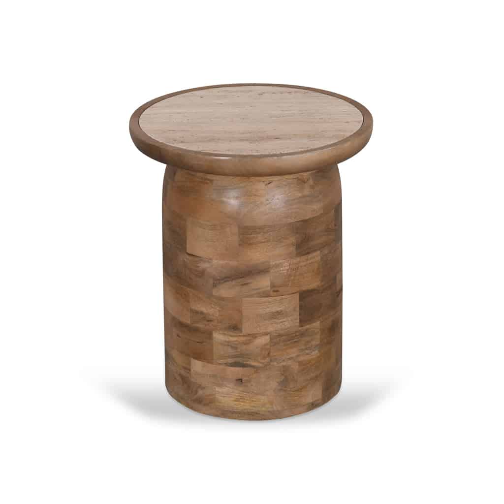 40cm Travertine Top Side Table – Natural