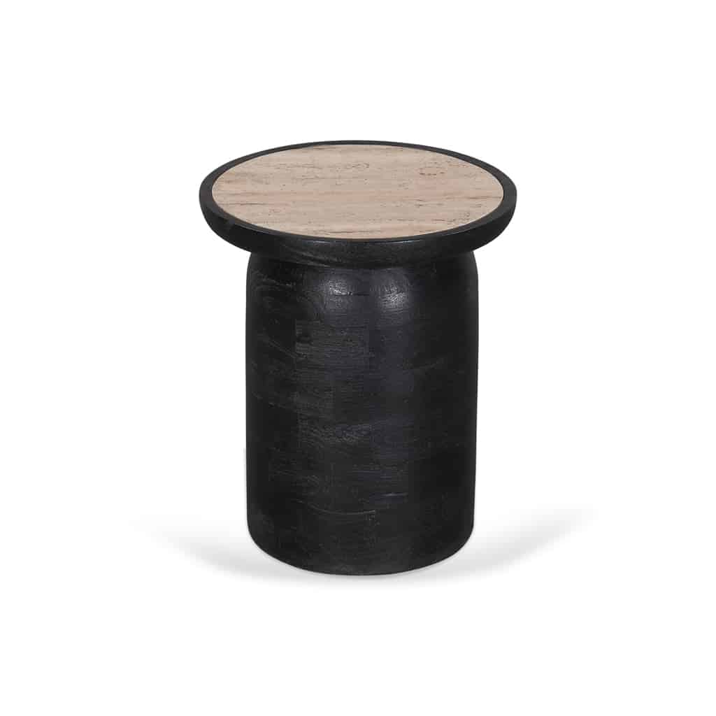 40cm Travertine Top Side Table – Black