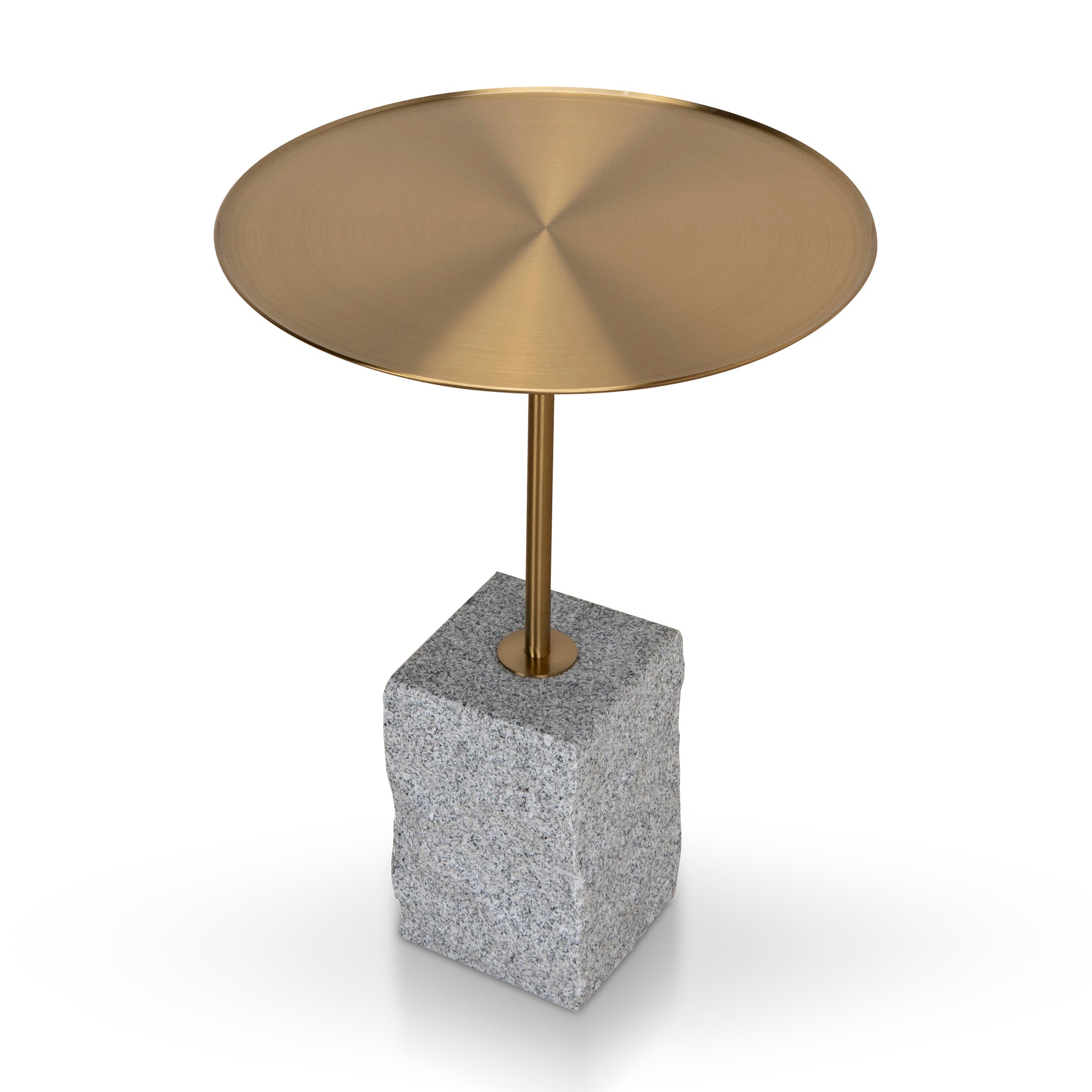 45 cm Brushed Gold Side Table – Faceted Granite Marble