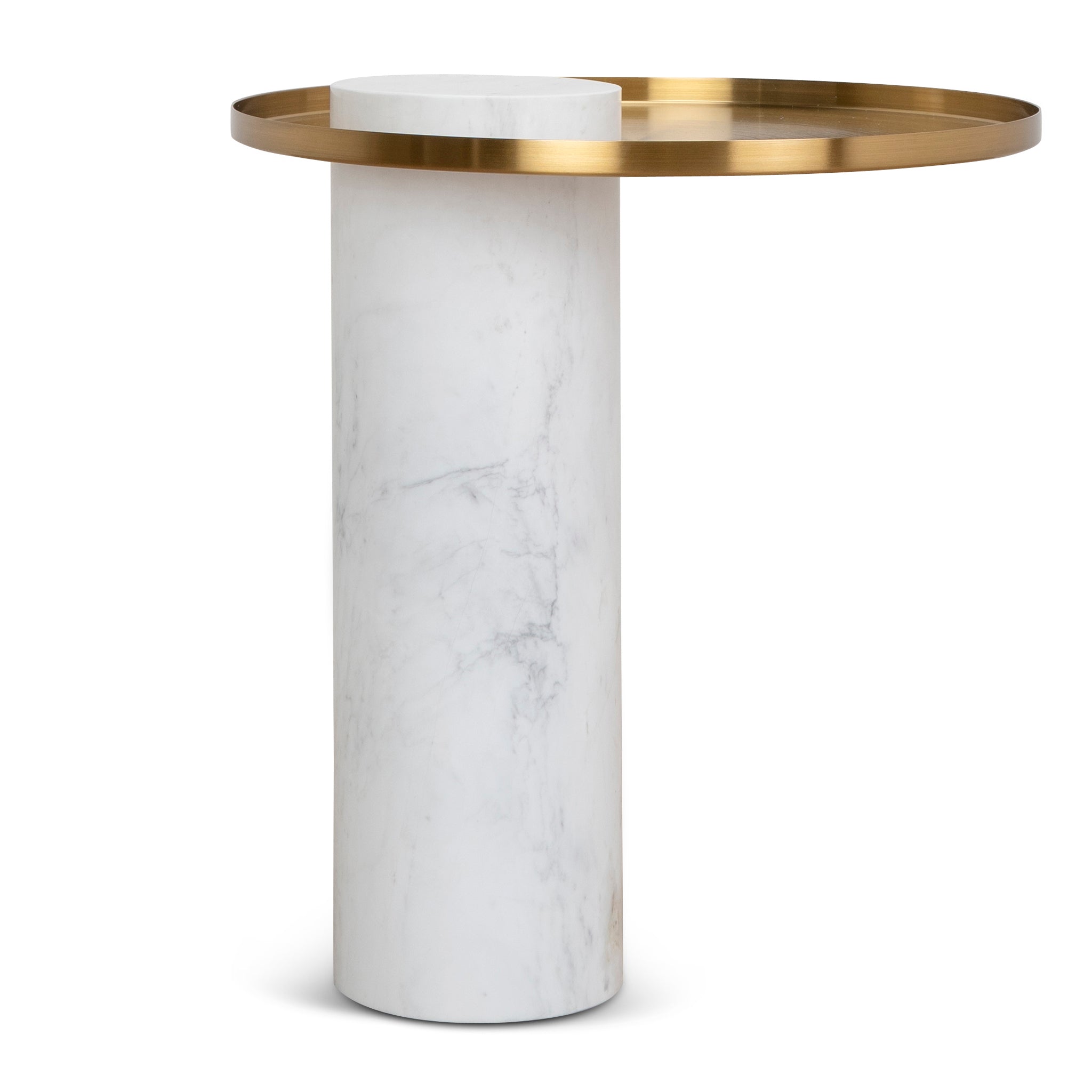 40cm Round Brushed Gold Side Table – Marble