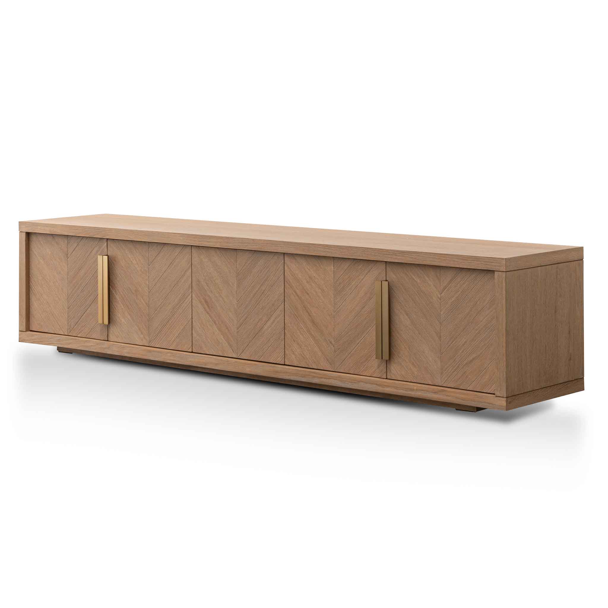 2.23m Entertainment TV Unit – Dusty Oak with Gold Handle