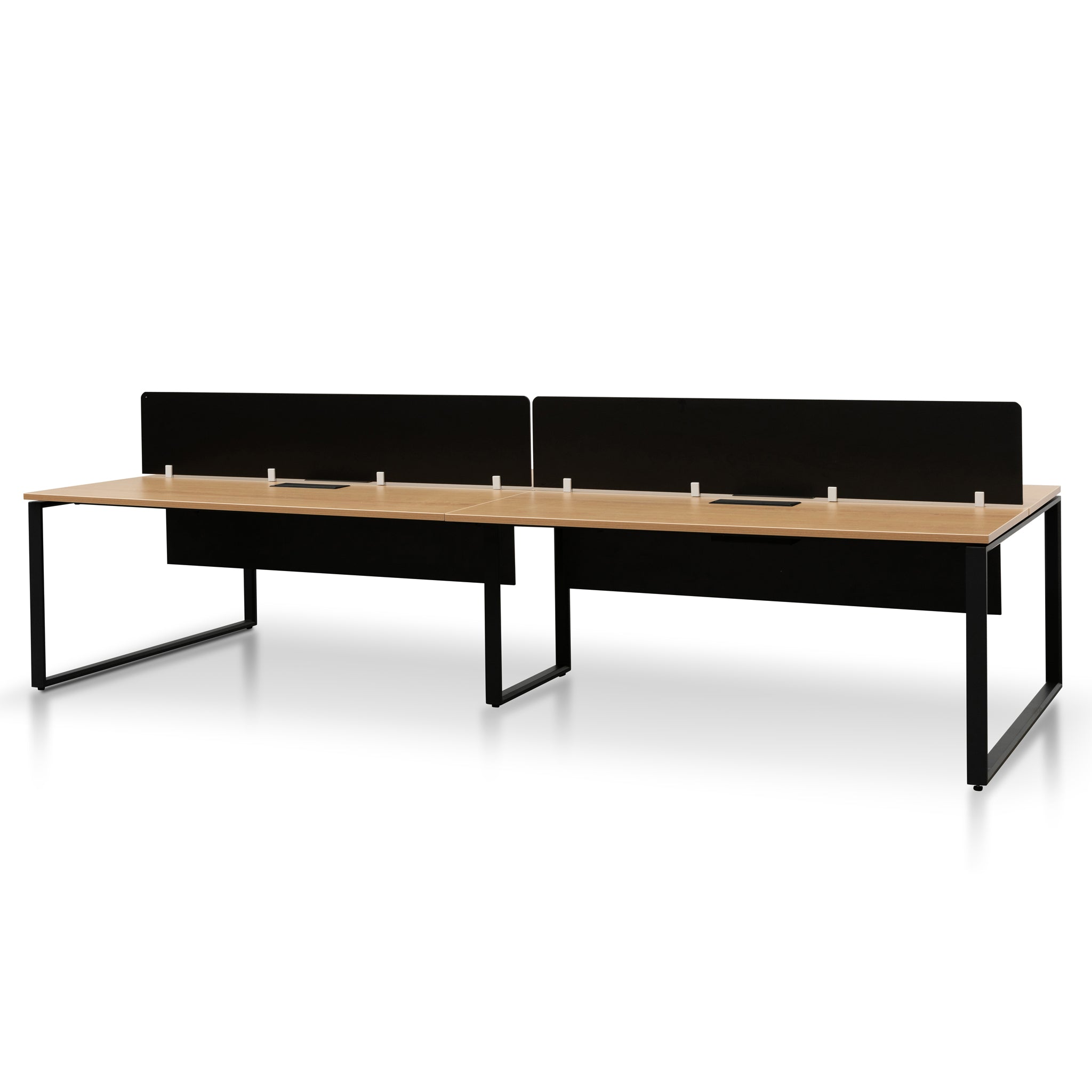 4 Seater Workstation with Black Screen – Natural Top – Black Base