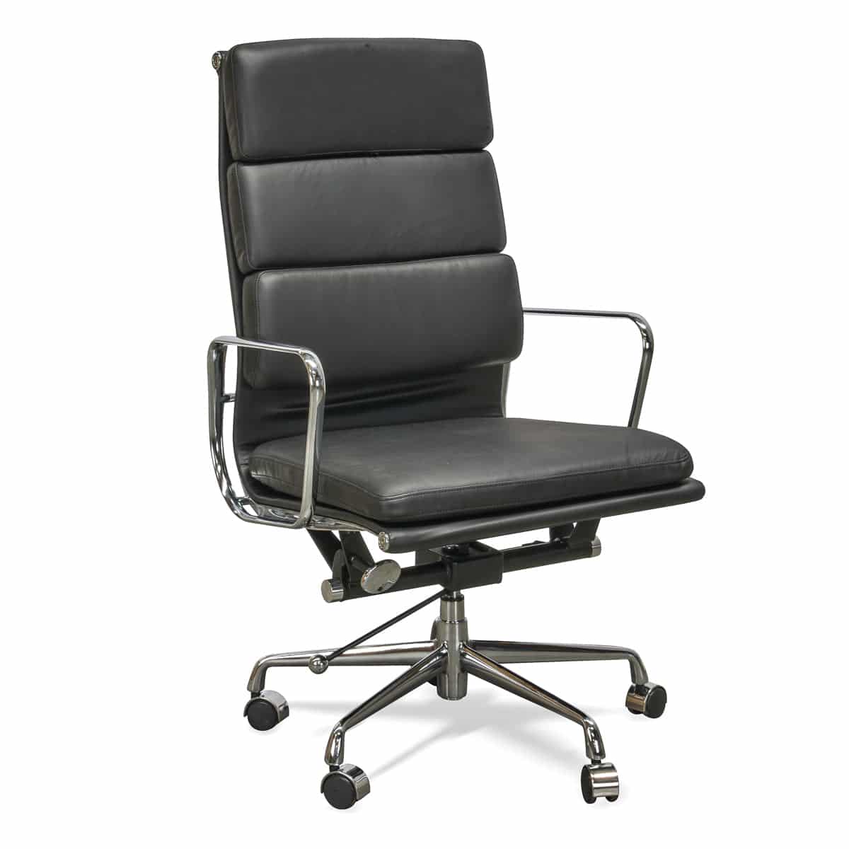 High Back Office Chair - Black Leather — view 1
